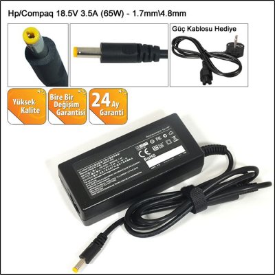 HpCompaq 18.5V 3.5A (65W) - 1.7mm4.8mm - Notebook Adaptör