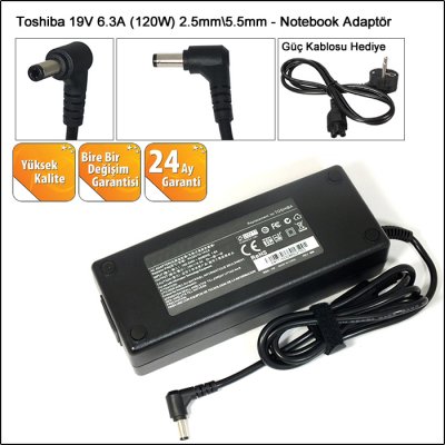 Toshiba, Delta, Liteon 19V 6.3A, (6.32A, 6.35A uyumlu) Notebook Adaptörü - 2.5mm5.5mm