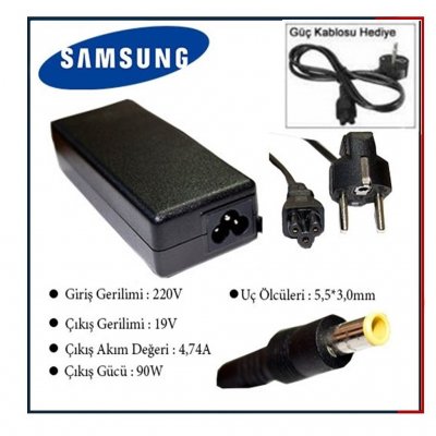 Samsung Standart 19Volt 4.74Amper - 90Watt 3.0mm*5.5mm Notebook Adaptör - Şarj Cihazı